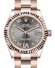 Rolex Lady-Datejust 31 Rose Gold Rhodium Roman Diamond VI Dial & Fluted Bezel Oyster Bracelet 278275