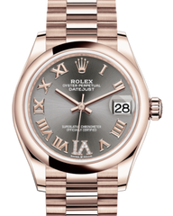 Rolex Lady-Datejust 31 Rose Gold Rhodium Roman Diamond VI Dial & Smooth Domed Bezel President Bracelet 278275