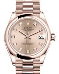 Rolex Lady-Datejust 31 Rose Gold Rose Diamond Dial & Smooth Domed Bezel President Bracelet 278275
