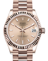 Rolex Lady-Datejust 31 Rose Gold Rose Index Dial & Fluted Bezel President Bracelet 278275