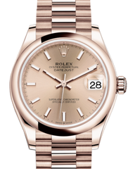 Rolex Lady-Datejust 31 Rose Gold Rose Index Dial & Smooth Domed Bezel President Bracelet 278275