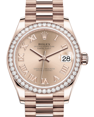 Rolex Lady-Datejust 31 Rose Gold Rose Roman Dial & Diamond Bezel President Bracelet 278285RBR