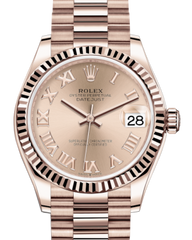Rolex Lady-Datejust 31 Rose Gold Rose Roman Dial & Fluted Bezel President Bracelet 278275
