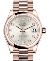 Rolex Lady-Datejust 31 Rose Gold Silver Diamond Dial & Smooth Domed Bezel President Bracelet 278275