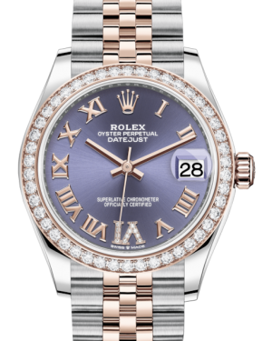 Rolex Lady-Datejust 31 Rose Gold/Steel Aubergine Roman Diamond VI Dial & Diamond Bezel Jubilee Bracelet 278381RBR