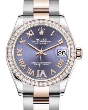 Rolex Lady-Datejust 31 Rose Gold/Steel Aubergine Roman Diamond VI Dial & Diamond Bezel Oyster Bracelet 278381RBR