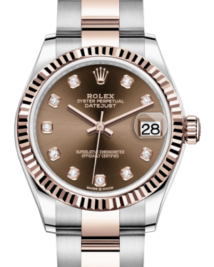 Rolex Lady-Datejust 31 Rose Gold/Steel Chocolate Diamond Dial & Fluted Bezel Oyster Bracelet 278271 - Fresh - NY WATCH LAB