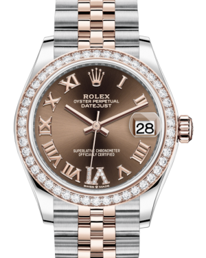 Rolex Lady-Datejust 31 Rose Gold/Steel Chocolate Roman Diamond VI Dial & Diamond Bezel Jubilee Bracelet 278381RBR