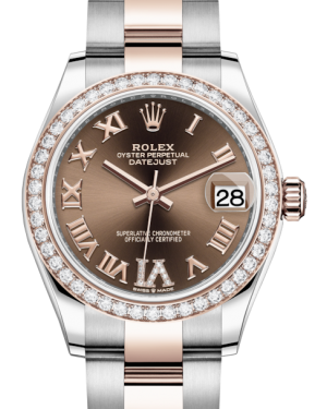 Rolex Lady-Datejust 31 Rose Gold/Steel Chocolate Roman Diamond VI Dial & Diamond Bezel Oyster Bracelet 278381RBR