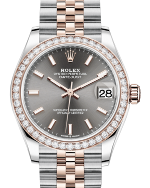 Rolex Lady-Datejust 31 Rose Gold/Steel Rhodium Index Dial & Diamond Bezel Jubilee Bracelet 278381RBR