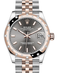 Rolex Lady-Datejust 31 Rose Gold/Steel Rhodium Index Dial & Domed Set with Diamonds Bezel Jubilee Bracelet 278341RBR - Fresh - NY WATCH LAB