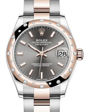 Rolex Lady-Datejust 31 Rose Gold/Steel Rhodium Index Dial & Domed Set with Diamonds Bezel Oyster Bracelet 278341RBR - Fresh - NY WATCH LAB