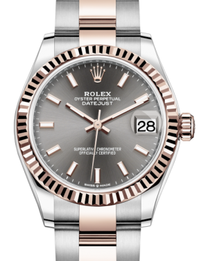 Rolex Lady-Datejust 31 Rose Gold/Steel Rhodium Index Dial & Fluted Bezel Oyster Bracelet 278271 - Fresh - NY WATCH LAB