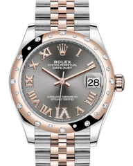 Rolex Lady-Datejust 31 Rose Gold/Steel Rhodium Roman Diamond VI Dial & Domed Set with Diamonds Bezel Jubilee Bracelet 278341RBR - Fresh - NY WATCH LAB