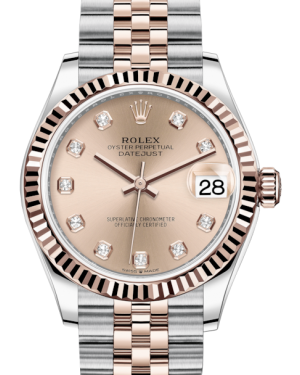 Rolex Lady-Datejust 31 Rose Gold/Steel Rose Diamond Dial & Fluted Bezel Jubilee Bracelet 278271 - Fresh - NY WATCH LAB