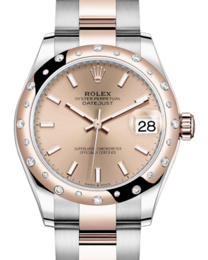 Rolex Lady-Datejust 31 Rose Gold/Steel Rose Index Dial & Domed Set with Diamonds Bezel Oyster Bracelet 278341RBR - Fresh - NY WATCH LAB