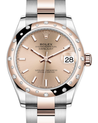 Rolex Lady-Datejust 31 Rose Gold/Steel Rose Index Dial & Domed Set with Diamonds Bezel Oyster Bracelet 278341RBR - Fresh - NY WATCH LAB