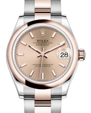 Rolex Lady-Datejust 31 Rose Gold/Steel Rose Index Dial & Smooth Domed Bezel Oyster Bracelet 278241 - Fresh - NY WATCH LAB