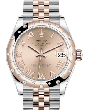 Rolex Lady-Datejust 31 Rose Gold/Steel Rose Roman Dial & Domed Set with Diamonds Bezel Jubilee Bracelet 278341RBR - Fresh - NY WATCH LAB