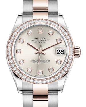 Rolex Lady-Datejust 31 Rose Gold/Steel Silver Diamond Dial & Diamond Bezel Oyster Bracelet 278381RBR