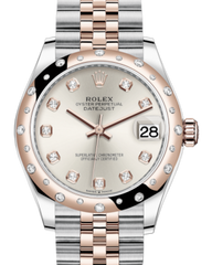 Rolex Lady-Datejust 31 Rose Gold/Steel Silver Diamond Dial & Domed Set with Diamonds Bezel Jubilee Bracelet 278341RBR
