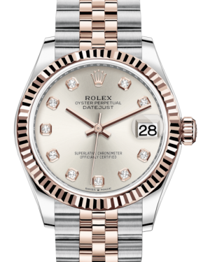 Rolex Lady-Datejust 31 Rose Gold/Steel Silver Diamond Dial & Fluted Bezel Jubilee Bracelet 278271 - Fresh - NY WATCH LAB