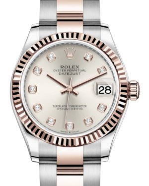 Rolex Lady-Datejust 31 Rose Gold/Steel Silver Diamond Dial & Fluted Bezel Oyster Bracelet 278271 - Fresh - NY WATCH LAB