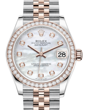 Rolex Lady-Datejust 31 Rose Gold/Steel White Mother of Pearl Diamond Dial & Diamond Bezel Jubilee Bracelet 278381RBR -