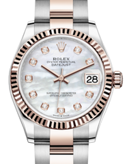 Rolex Lady-Datejust 31 Rose Gold/Steel White Mother of Pearl Diamond Dial & Fluted Bezel Oyster Bracelet 278271 - Fresh - NY WATCH LAB