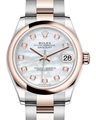 Rolex Lady-Datejust 31 Rose Gold/Steel White Mother of Pearl Diamond Dial & Smooth Domed Bezel Oyster Bracelet 278241 - Fresh - NY WATCH LAB