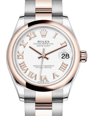 Rolex Lady-Datejust 31 Rose Gold/Steel White Roman Dial & Smooth Domed Bezel Oyster Bracelet 278241 - Fresh - NY WATCH LAB