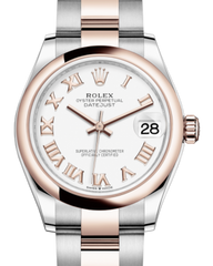 Rolex Lady-Datejust 31 Rose Gold/Steel White Roman Dial & Smooth Domed Bezel Oyster Bracelet 278241 - Fresh - NY WATCH LAB