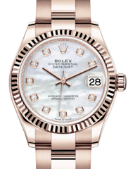 Rolex Lady-Datejust 31 Rose Gold White Mother of Pearl Diamond Dial & Fluted Bezel Oyster Bracelet 278275