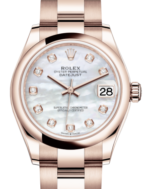 Rolex Lady-Datejust 31 Rose Gold White Mother of Pearl Diamond Dial & Smooth Domed Bezel Oyster Bracelet 278275