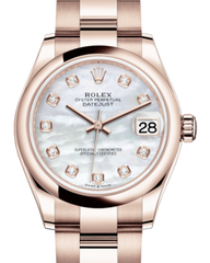 Rolex Lady-Datejust 31 Rose Gold White Mother of Pearl Diamond Dial & Smooth Domed Bezel Oyster Bracelet 278275