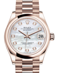 Rolex Lady-Datejust 31 Rose Gold White Mother of Pearl Diamond Dial & Smooth Domed Bezel President Bracelet 278275