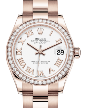 Rolex Lady-Datejust 31 Rose Gold White Roman Dial & Diamond Bezel Oyster Bracelet 278285RBR