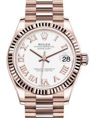 Rolex Lady-Datejust 31 Rose Gold White Roman Dial & Fluted Bezel President Bracelet 278275