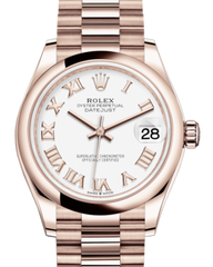 Rolex Lady-Datejust 31 Rose Gold White Roman Dial & Smooth Domed Bezel President Bracelet 278275