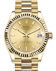 Rolex Lady-Datejust 31 Yellow Gold Champagne Index Dial & Fluted Bezel President Bracelet 278278
