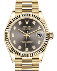 Rolex Lady-Datejust 31 Yellow Gold Dark Grey Diamond Dial & Fluted Bezel President Bracelet 278278