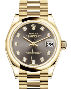 Rolex Lady-Datejust 31 Yellow Gold Dark Grey Diamond Dial & Smooth Domed Bezel President Bracelet 278248