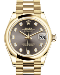 Rolex Lady-Datejust 31 Yellow Gold Dark Grey Diamond Dial & Smooth Domed Bezel President Bracelet 278248