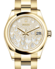 Rolex Lady-Datejust 31 Yellow Gold Mother of Pearl Butterfly Diamond Paved Dial & Smooth Domed Bezel Oyster Bracelet 278248