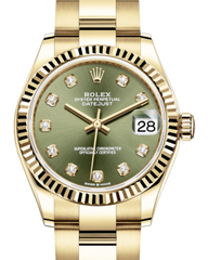 Rolex Lady-Datejust 31 Yellow Gold Olive Green Diamond Dial & Fluted Bezel Oyster Bracelet 278278