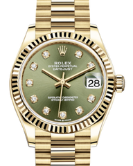 Rolex Lady-Datejust 31 Yellow Gold Olive Green Diamond Dial & Fluted Bezel President Bracelet 278278