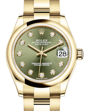 Rolex Lady-Datejust 31 Yellow Gold Olive Green Diamond Dial & Smooth Domed Bezel Oyster Bracelet 278248