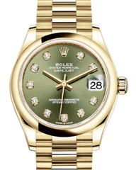 Rolex Lady-Datejust 31 Yellow Gold Olive Green Diamond Dial & Smooth Domed Bezel President Bracelet 278248
