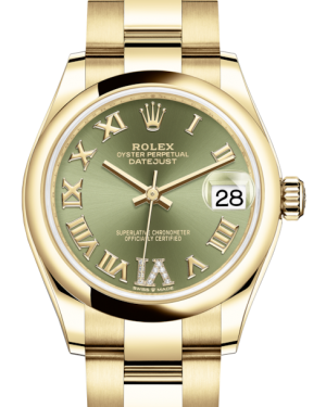 Rolex Lady-Datejust 31 Yellow Gold Olive Green Roman Diamond VI Dial & Smooth Domed Bezel Oyster Bracelet 278248