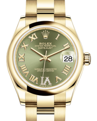 Rolex Lady-Datejust 31 Yellow Gold Olive Green Roman Diamond VI Dial & Smooth Domed Bezel Oyster Bracelet 278248